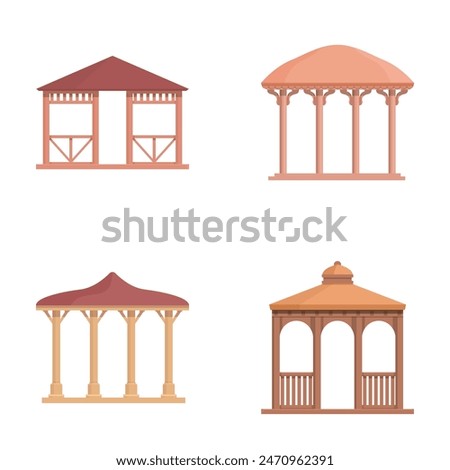 Collection of four flat design gazebos, perfect for landscape architecture concepts