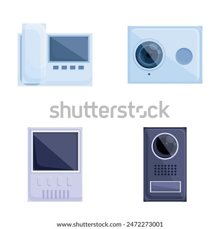 Doorphone icons set cartoon vector. Video audio door phone entry system. Entrance security device