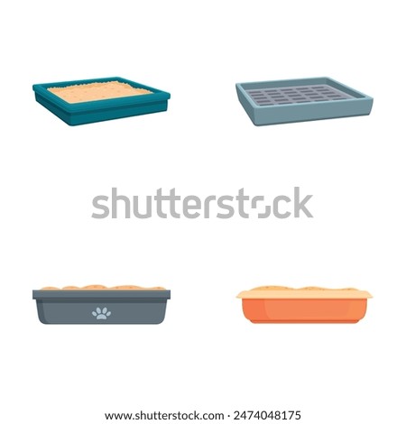 Illustration set featuring four different types of cartoon baking dishes and pans