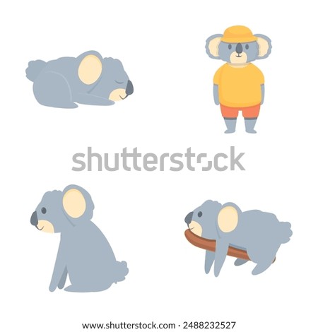 Koala bear icons set cartoon vector. Cute funny koala bear. Australian animal