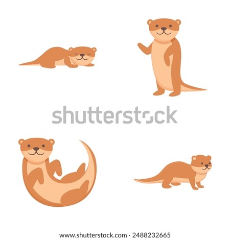 Cartoon weasel icons set cartoon vector. Mink ferret character. Cute animal