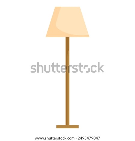 Tall floor lamp is standing and illuminating the room with its beige lampshade