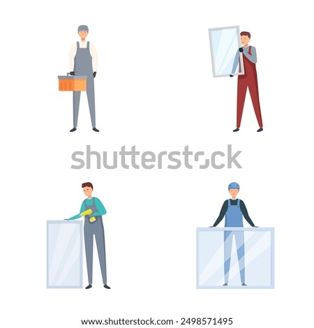 Set of four illustrations featuring different professionals, including a construction worker and a businessman