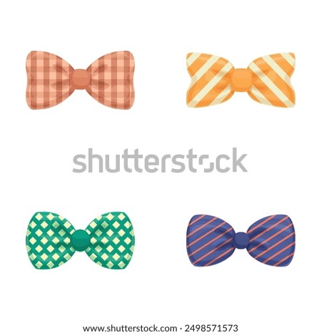 Collection of four classic bow ties with different patterns and colors, isolated on white