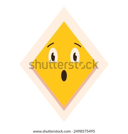 Yellow square emoji expressing surprise with raised eyebrows and open mouth