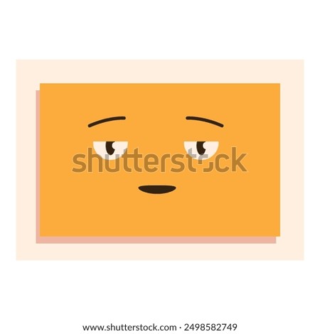 Bored looking, orange square emoji with half closed eyes conveying a sense of apathy and fatigue