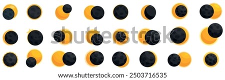 Solar eclipse icons set. Different phases of a solar eclipse with the moon covering the sun