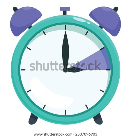 Classic alarm clock is showing the time, with the minute hand nearing the hour