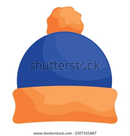 Blue winter hat with orange brim and pompom, perfect for keeping warm on cold days