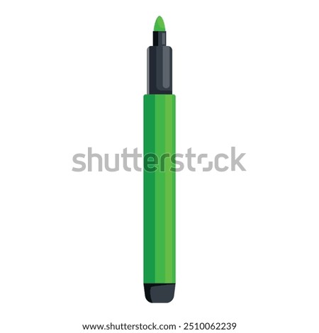 Green marker pen is standing up with the cap off, ready to write or draw