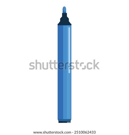 Blue marker pen standing up highlighting important information with blue ink on a white background