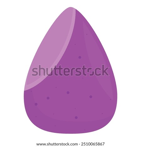 Purple makeup sponge blending foundation, isolated on a white background