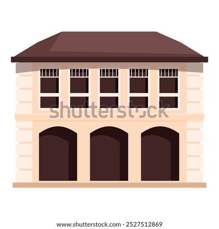 Illustration of a two story building with arched entrances on the ground floor