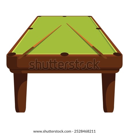 Empty pool table with two cues forming a triangle on its surface, getting ready for a game