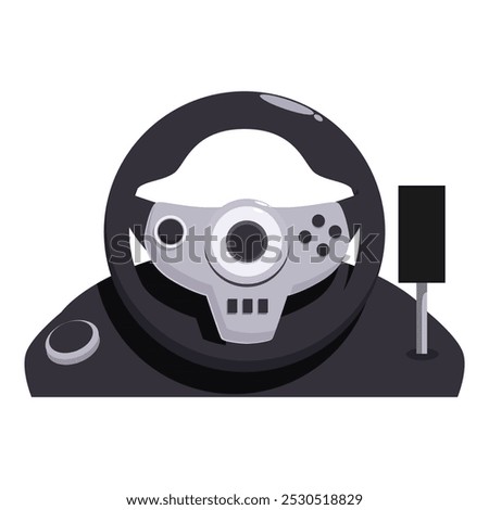 Modern racing simulator steering wheel with gear shift lever, providing immersive and realistic gaming experience