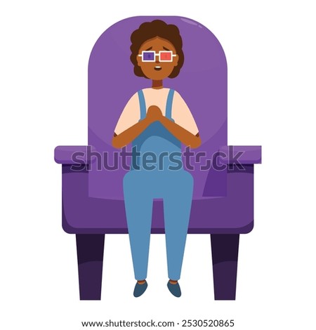 Young girl is sitting in a chair, wearing 3d glasses and looking scared, enjoying her immersive cinema experience