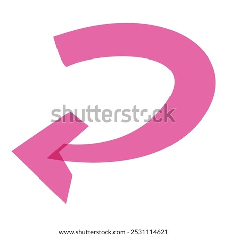 Pink arrow pointing left and forming a half circle on a white background