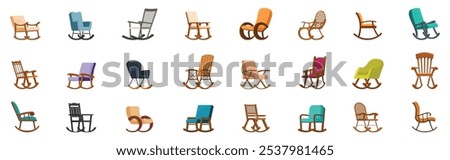 Rocking chair icons set. Comfortable rocking chairs in various designs, offering relaxation and style for any home