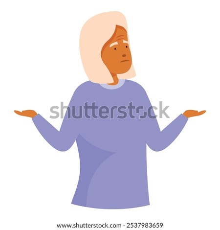 Senior woman is shrugging her shoulders with a confused expression on her face