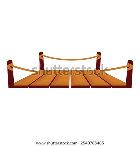 Small wooden pier with rope railing extending over water