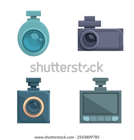 Digital dvr icons set cartoon vector. Car dvr. Modern technology