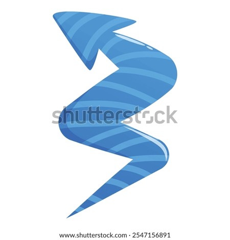 Glossy blue lightning bolt shaped arrow pointing upwards, with light blue stripes