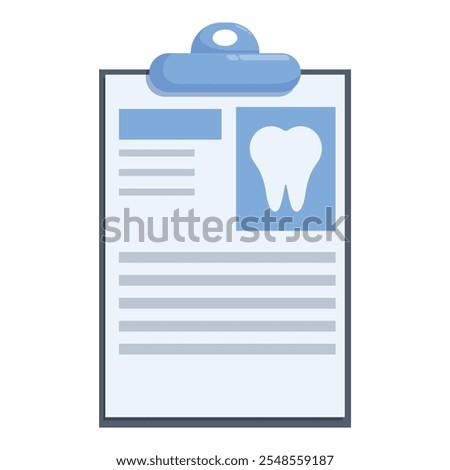 Clipboard with tooth icon and medical information, representing dental records or diagnosis