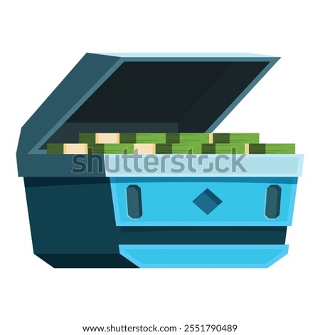 Open treasure chest overflowing with stacks of cash, symbolizing wealth, abundance, and financial success