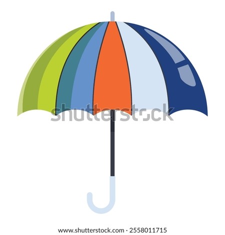 Colorful umbrella is providing shelter from a rain shower