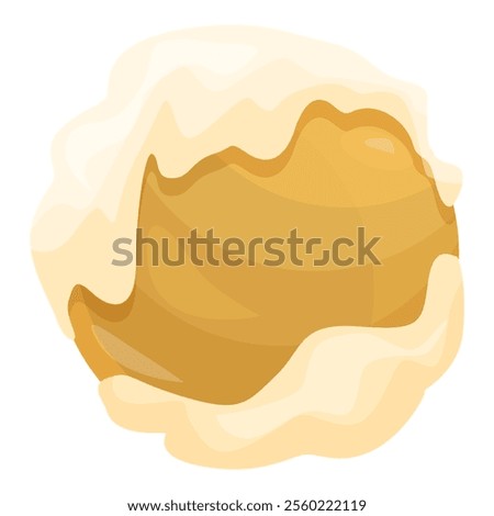 Caramel candy with filling flowing down covered with white chocolate glaze