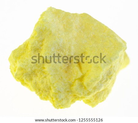 macro photography of natural mineral from geological collection - raw sulfur (sulphur, brimstone) stone on white background Foto stock © 