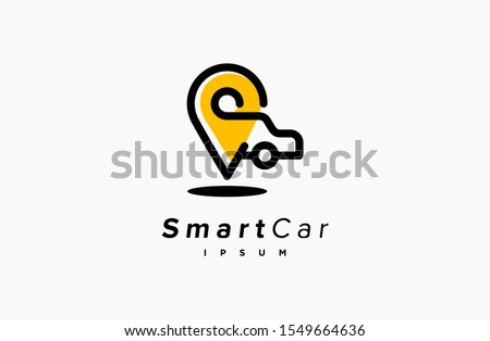 Auto Pin Car Point Automotive Logo Design Template. for map, apps, and location. line style icon