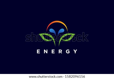 natural energy logo of the sun, leaves, water, fire, lightning, electricity for your business brand design. illustration vector template