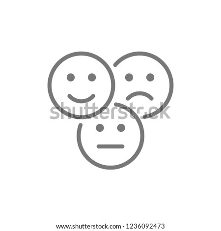 Vector feedback emoticons, positive, negative and neutral faces line icon. Symbol and sign illustration design. Isolated on white background