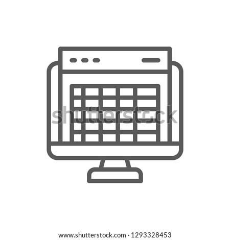Vector spreadsheet, computer screen, financial accounting report line icon. Symbol and sign illustration design. Isolated on white background