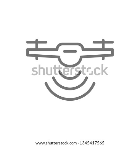 Drone with radio waves, wireless, radar detection system, delivery service line icon.