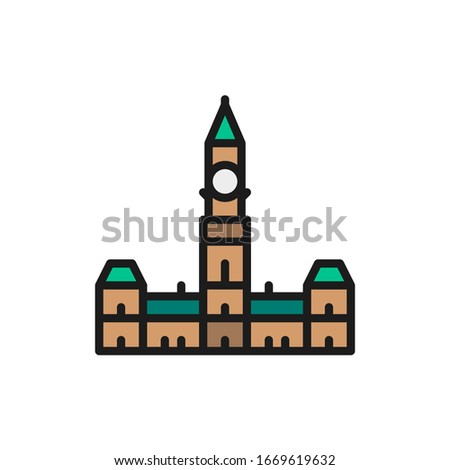 Parliament Hill, Ottawa flat color line icon.