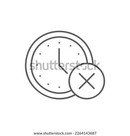 Clock with cross mark, canceling appointment, deadline lineal icon. Time management symbol design.