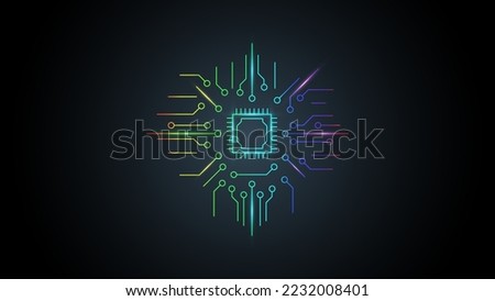 Microchip processor with circuit board pattern for technology background.