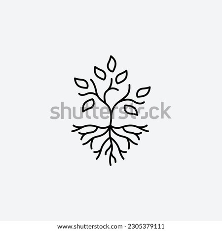 Tree with roots and leaves icon vector illustration. Editable stoke.