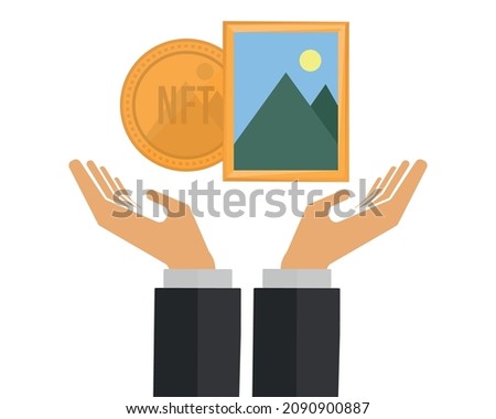 non fungible token. sell your art or painting as unique digital asset, NFT concept. editable vector,graphic.
