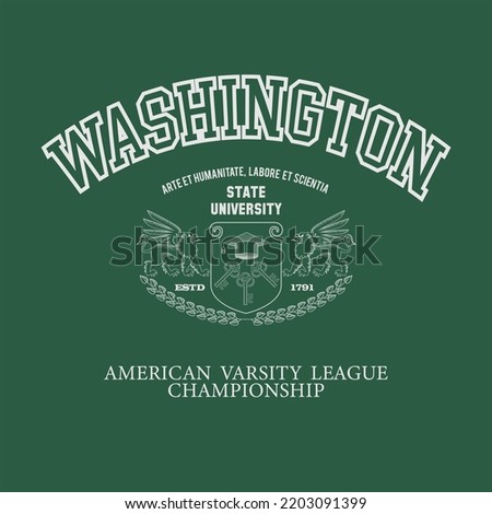 Vintage college varsity california washington slogan emblem print with grunge effect for graphic tee t shirt or sweatshirt - Vector