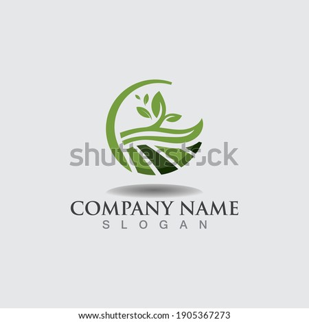 Farming ecology green nature logo design template, Agriculture icon 