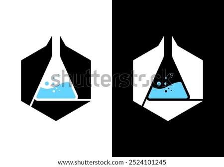 Laboratory glass vector logo design with hexagon as the element.