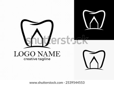 Dental logo design with roof tooth icon and building is suitable for healthy business doctor hospital.