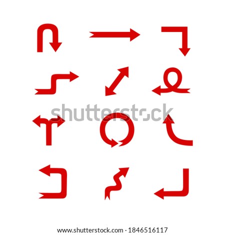 Simple red arrows pointing in various directions. Hand drawn set of flat modern vector cursor elements isolated on white, for infographics, web page, design, prints, interface, decoration etc