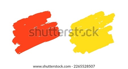 Red orange and sunflower yellow background stroke, shape made with dry brush, acrylic. Rectangles, stripes. Abstract indication, highlight, hand drawn background, solid color hatch isolated on white