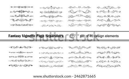 Hand drawn text dividers or vignettes. Set of forty elegant borders, page separator elements