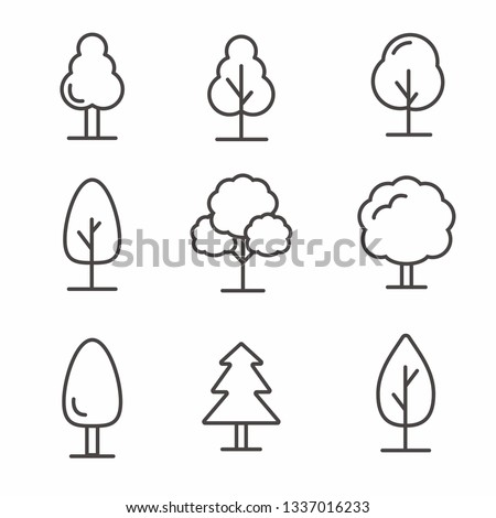 Set of tree icon with simple line design, tree vector illustration 