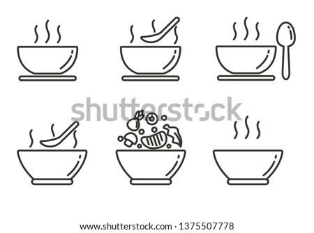 Set of soup icon with outline design. Soup vector illustration 